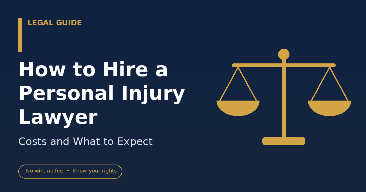 How to Hire a Personal Injury Lawyer: Costs and What to Expect (Feature image: feature-image-hire-personal-injury-lawyer.png) A car crash, a fall in a store, a medical error: when an injury turns your life upside down, the last thing you want is a legal puzzle. Yet the choices you make in the first few weeks, including who represents you, can shape your entire recovery, financially and physically. This guide explains how to find and hire a personal injury lawyer, what it will cost, and what the process looks like from first call to final payout. Do You Actually Need a Personal Injury Lawyer? Not every injury claim requires an attorney. If you suffered minor damage, your fault is not in question, and the insurer is offering fair compensation for a small medical bill, you may be able to handle it yourself. You should strongly consider hiring a lawyer when: Your injuries are serious, involving surgery, hospitalization, long-term treatment, or permanent impairment. Fault is disputed. The other party blames you, or several parties are involved. The insurer is stalling, lowballing, or denying your claim. A death has occurred, which makes this a wrongful death matter. Your case involves complex defendants, such as a government agency, a commercial trucking company, or a medical provider. Insurance adjusters are trained negotiators whose job is to limit what the company pays. Having a professional on your side evens the playing field. How Personal Injury Lawyers Get Paid Most personal injury attorneys work on a contingency fee basis. That means you pay no upfront fee and the lawyer is paid only if you win or settle. Their fee is a percentage of the recovery. Typical ranges in the United States look like this: About 33% if the case settles before a lawsuit is filed. About 35% to 40% once a lawsuit is filed and the case enters litigation. 40% or more if the case goes to trial or appeal. These are typical figures, not fixed rules. Rates vary by state, firm, and case type, and some states cap fees in certain claims, such as medical malpractice. Always rely on the written agreement you are offered. (Image 2: image-2-contingency-fee-breakdown.png) Fees vs. Costs: A Crucial Difference The attorney's fee is not the only deduction from your settlement. Case costs are the out-of-pocket expenses needed to build your claim, such as: Court filing fees Medical record retrieval Expert witness fees (accident reconstructionists, medical experts, economists) Deposition and court reporter charges Investigator fees and travel Ask whether costs are deducted before or after the percentage is calculated. It can change your take-home amount noticeably. Also ask whether you owe the costs if you lose. Many firms absorb them, but some do not. A Quick Example Say your case settles for $60,000. With a 33% fee ($19,800) and $3,000 in case costs, you would keep about $37,200 before any medical liens or outstanding bills are paid. That last point matters, because health insurers and hospitals may have a legal right to be reimbursed from your settlement. A good lawyer negotiates those liens down, which can put more money in your pocket. Where to Find Good Candidates Start with a shortlist of three to five attorneys, using several sources: Personal referrals. Friends, family, or colleagues who have had a good experience. Your state or local bar association. Its referral service can connect you with licensed, vetted attorneys. Professional directories and ratings. Look for peer-reviewed listings and verified client reviews. Other attorneys. If you know a lawyer in a different field, ask for a referral to an injury specialist. Be cautious of anyone who solicits you right after an accident, whether by phone, text, or in person at a hospital. Aggressive solicitation is a red flag and is restricted in many places. What to Look for in a Lawyer Relevant experience. Personal injury is a broad field. A lawyer who handles mostly truck accident claims may be a better fit for your trucking case than a generalist. A real track record. Ask about similar cases they have handled, typical outcomes, and how many they take to trial. Insurers know which lawyers are willing to go to court, and that reputation influences settlement offers. Resources. Complex cases require funding for experts and investigations. Ask whether the firm can front those costs for the duration of your case. Communication. You should know who will handle your case day to day and how quickly they return calls. Many firms use paralegals for routine updates, which is fine as long as you can reach the attorney when it matters. Good standing. Check your state bar's website for licensing status and any disciplinary history. Questions to Ask at the Consultation Most personal injury lawyers offer a free initial consultation. Treat it as an interview. Bring any documents you have: police or incident reports, photos, medical records, insurance letters, and a list of witnesses. Then ask: Have you handled cases like mine, and what were the results? Who will actually work on my case? What is your fee percentage, and does it change if the case goes to trial? How are case costs handled, and do I owe them if we lose? What do you think my case is worth, and what are the risks? How long might this take? How will you keep me updated? Be wary of any lawyer who guarantees a specific outcome. No honest attorney can promise a result. A candid discussion of strengths and weaknesses is a good sign. Reading the Fee Agreement Before you sign, read the retainer agreement carefully. Confirm the fee percentage and when it increases, how costs are deducted, what happens if you switch lawyers, and how medical liens are handled. If anything is unclear, ask for it in plain language. A reputable lawyer will happily explain every line. What to Expect After You Hire (Image 3: image-3-case-timeline.png) Every case is different, but most follow a similar path. 1. Investigation. Your lawyer gathers evidence: accident reports, photos, surveillance footage, witness statements, and your medical records. Early action matters because evidence can disappear and memories fade. 2. Treatment and documentation. You focus on medical care while your attorney tracks your bills, lost wages, and ongoing symptoms. Follow your doctor's orders and attend every appointment. Gaps in treatment give insurers an argument that you were not really hurt. 3. Demand letter. Once you reach maximum medical improvement, or your future needs are clear, your lawyer sends a demand letter to the insurer. It lays out liability, your injuries, and the compensation sought. 4. Negotiation. Expect a back-and-forth. The first offer is usually low. Your lawyer will counter, supported by evidence, and your approval is required before accepting any deal. 5. Lawsuit, if necessary. If negotiations stall, your attorney may file suit. This begins discovery, where both sides exchange information and take depositions. Most cases still settle during this stage, often after mediation. 6. Settlement or trial. The large majority of personal injury cases settle before trial. If yours does not, a judge or jury decides. Trials add time and risk but can also produce larger awards. How Long Will It Take? Simple claims may resolve in a few months. Cases involving serious injuries or litigation often take one to three years, sometimes longer. Rushing to settle early can be a costly mistake, especially if the full extent of your injuries is not yet known. Mistakes to Avoid Waiting too long. Every state has a statute of limitations, often two to three years but sometimes much shorter, especially against government entities. Miss it and you may lose your right to sue. Giving recorded statements to the other side's insurer without advice. Posting on social media. Photos and comments can be used to undermine your claim. Accepting the first offer before understanding your long-term needs. Skipping medical care, which hurts both your health and your case. Final Thoughts Hiring a personal injury lawyer is about finding someone with the right experience, a transparent fee structure, and a communication style you trust. Because most offer free consultations and work on contingency, you can talk to several before deciding, at no cost. Take advantage of that. Compare their answers, read the agreement closely, and choose the person you feel most confident will fight for you. This article is for general information only and is not legal advice. Laws and fee practices vary by location, so consult a licensed attorney about your situation. The article runs about 1,200 words, and the three PNGs (1200×630 feature image, plus two 1200×800 infographics) are attached above. Want me to put the article in a Word doc or HTML file with the images embedded, or adjust the images' colors to match your site?